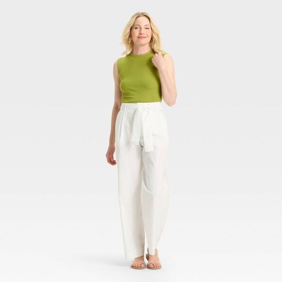 A New Day - Women's High-Rise Wide Leg Poplin Trousers - A New White - Picture 3 of 3